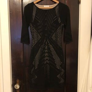 Calvin Klein Bodycon Cutout Dress. Nude & Black.